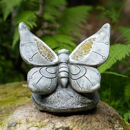 Garden Statue Butterfly,Solar Butterfly Decor for Outdoor,Resin Butterflies Figurine with Solar Light for Patio,Balcony,Yard,Lawn Ornament,Perfect Garden Gift