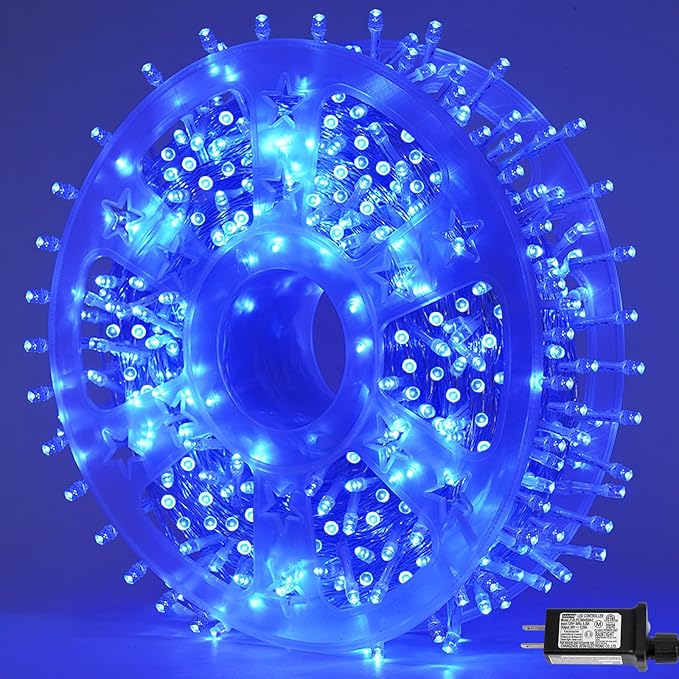 YEGUO 165ft 500 LED Blue Christmas Lights Outdoor Waterproof, Clear Wire String Lights Indoor Plug in, 8 Modes Twinkle Tree Light for Xmas Party Garden