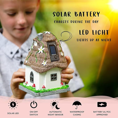 WILD PIXY Fairy Garden Kit - 13 Piece Glow in The Dark Accessories with 7.1" Outdoor Fairy House with Opening Door and Solar LED Light, Garden Door for Trees, Stones, Indoor/Outdoor Decor