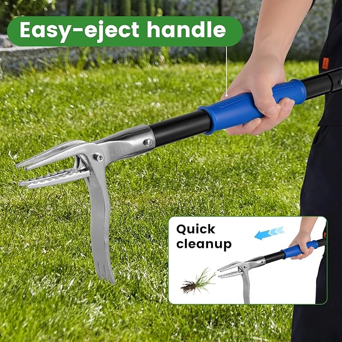 Stainless Steel Claw Stand Up Weed Puller Tool, Gardening Hand Weeding Tool with 51" Long Ergonomic Handle with Easy-Eject Mechanism