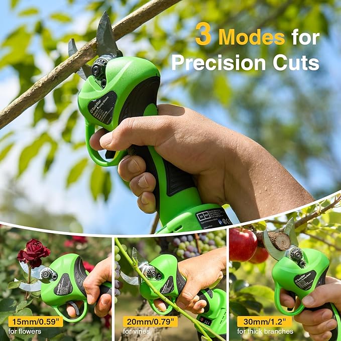 2-in-1 Electric Pruning Shears Cordless: 1.2" Cutting Diameter Pole Pruner - 2 Pcs 4.0Ah Batteries, 9ft Telescopic Pole, Extra SK5 Blade, 3 Cutting Modes Brushless Tree Pruner for Gardening