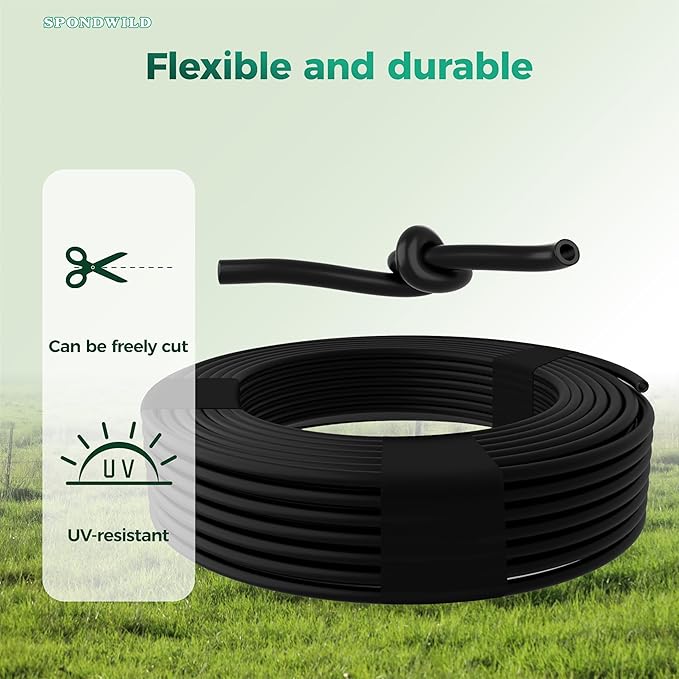 100 Ft 1/4 Inch Blank Distribution Tubing - UV Protected Flexible Black Drip Hose, Universal for Garden, Potted Plants and Veggie Beds, Fits Standard Drip Components