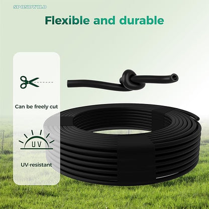 100 Ft 1/4 Inch Blank Distribution Tubing - UV Protected Flexible Black Drip Hose, Universal for Garden, Potted Plants and Veggie Beds, Fits Standard Drip Components