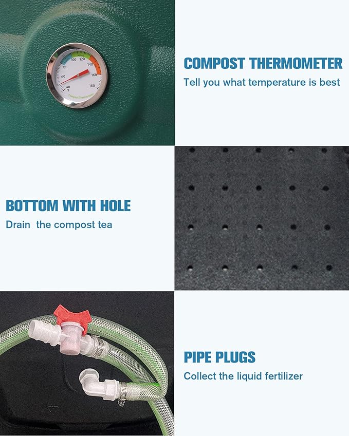 Insulated Compost Bin with Ventilation System - Quickly Composting All Year Round,A Reservoir at The Bottom Design to Collect The Leachate (Green)