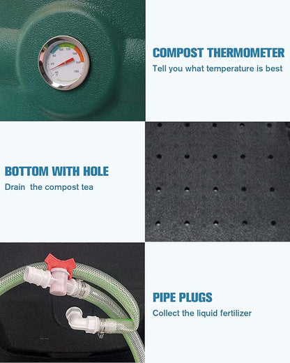 Insulated Compost Bin with Ventilation System - Quickly Composting All Year Round,A Reservoir at The Bottom Design to Collect The Leachate (Green)