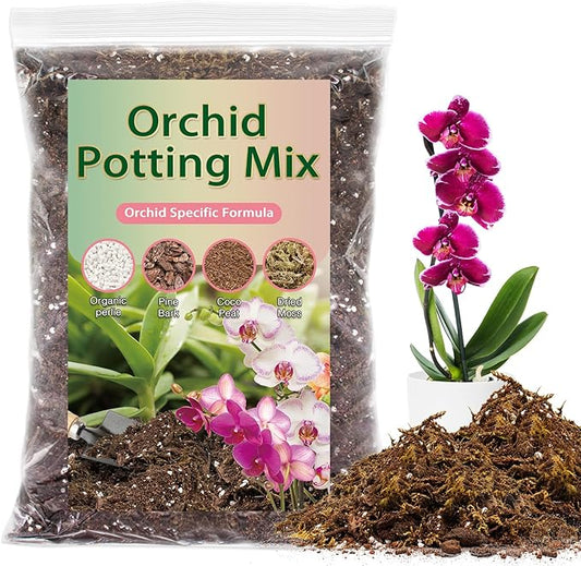 Premium Orchid Potting Mix for Repotting,2 Quarts Orchid Soil for Various Orchid Types,Orchid Specific Formula Blends Natural Pine Bark,Perlite,Coco Peat & Dried Forest Moss