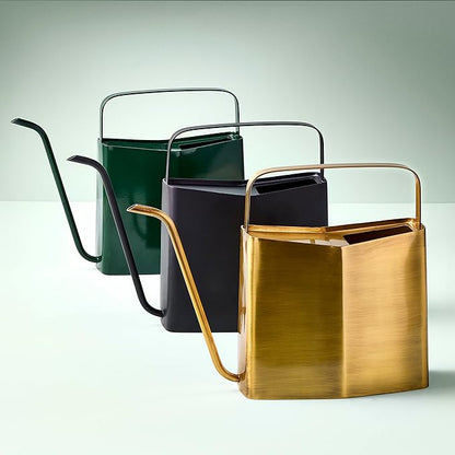 Modern Sprout Brass Finish Plant Watering Can - 3L Capacity - Long Spout Stainless Steel Vessel for Outdoor & Indoor Plants - Rust Resistant - Garden Accessory for Houseplants & Decorative Use (Black)