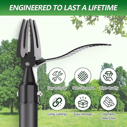 Stand Up Weed Puller Tool, 2-in-1 Weed Puller with 4 Claw Head & Rake, Effortless Root Puller for Dandelion & Weeds, No Bending or Kneeling, Ergonomic Garden Tool for Lawn & Yard Care