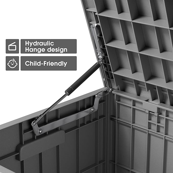 Greesum 82 Gallon Resin Deck Box All Weather Large Outdoor Storage for Patio Furniture, Toys, Garden Tools, Lockable, Dark Gray