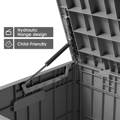 Greesum 82 Gallon Resin Deck Box All Weather Large Outdoor Storage for Patio Furniture, Toys, Garden Tools, Lockable, Dark Gray