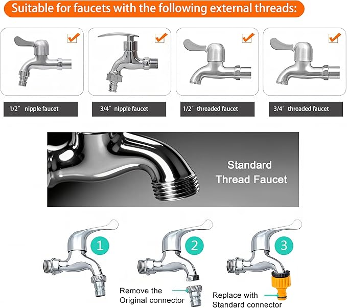 Garden Hose Connectors Fitting Set Hose Pipe Quick Connector Inlet Adapter for Reels and Carts, Water Connection, Hosepipe Fitting Fits 1/2 & 3/4 Inch Universal Tap (9 Fitting, 1 Waterstop)