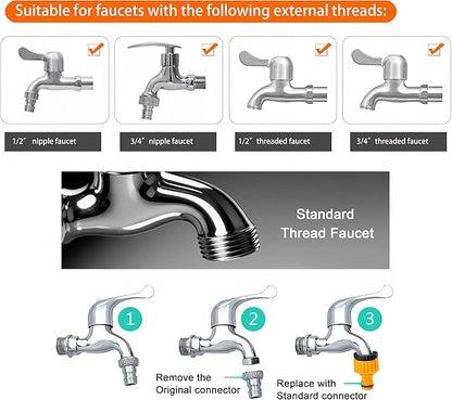 Garden Hose Connectors Fitting Set Hose Pipe Quick Connector Inlet Adapter for Reels and Carts, Water Connection, Hosepipe Fitting Fits 1/2 & 3/4 Inch Universal Tap (9 Fitting, 1 Waterstop)