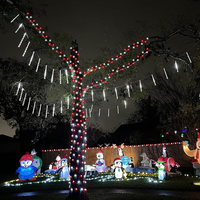 YEGUO 165ft 500 LED Christmas Lights Indoor, Red and White String Light Outdoor Waterproof, 8 Modes Green Wire Plug in with Timer Memory