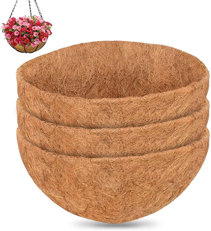 ZeeDix 3Pcs 14 Inch Coconut Liners for Planters, Round Hanging Basket Liners 100% Natural Coco Coir Basket Coco Replacement Liners for Hanging Basket Planters Flowers Vegetables(14in-3pcs)