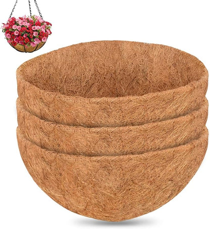 ZeeDix 3Pcs 14 Inch Coconut Liners for Planters, Round Hanging Basket Liners 100% Natural Coco Coir Basket Coco Replacement Liners for Hanging Basket Planters Flowers Vegetables(14in-3pcs)