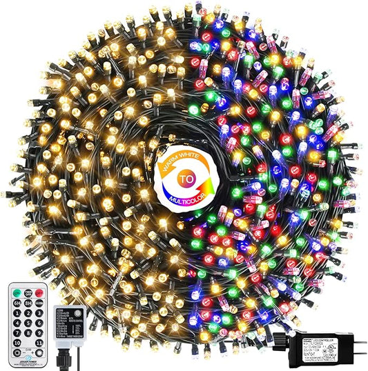 1000 LED 328ft 11 Modes with Timer Remote Christmas String Lights IP55 Outdoor Waterproof UL Certificated Indoor Fairy Lights Garden Patio Christma Trees Parties Wedding Decoration Two-Color