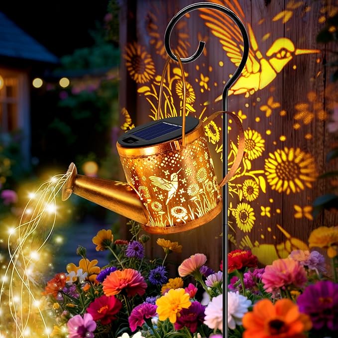 Solar Watering Can Lights Outdoor, Small Solar Yard Decorations Waterproof for Garden Decor, Hummingbird Decorative Patio Lights Outside Pathway Lawn, Gifts for Mom Women Grandma Birthday Christmas