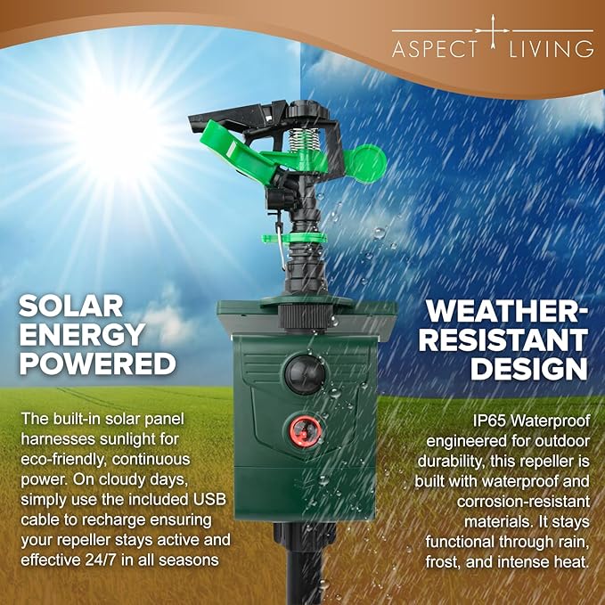 Animal Repellent – Motion-Activated Water Sprinkler Solar Powered Cat, Dog, Deer, Squirrel, Skunk Repellent for Lawn, Garden & Yard Protection