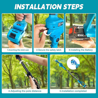 Electric Pruning Shears with Pole 1.4-2.0 Cutting Diameter & 2-IN-1 Electric Pole Pruner,2PCS 3.0Ah Batteries,Brushiless Motor,4 Modes Adjustable Branches Cutter for Flower, Tree Trimming (Blue)