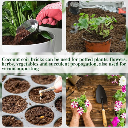 ZeeDix 10 Pack Coconut Coir Bricks, 100% Organic Compressed Coco Coir Brick Seed Starter Potting Soil for Plants, Premium Coconut Fiber Substrate with Low EC & pH Balance for Gardening Flower Herbs