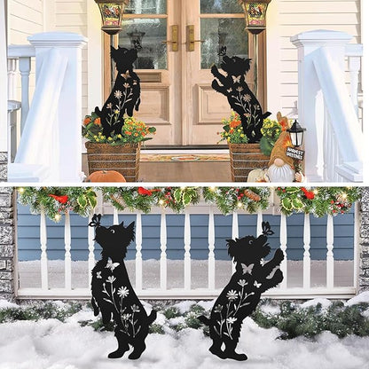 Metal Dog Garden Decor for Outside,Set of 2 Silhouette Yorkie Garden Stakes Decoratvie,Dog Garden Statues