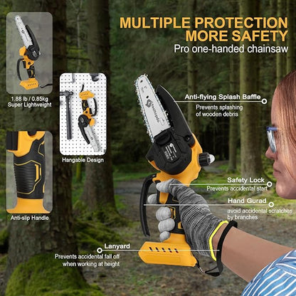 6 In Chainsaw Compatible with DeWalt Battery 20v - Mini Electric Cordless Brushless Chain Saw Handheld Compact Portable Mobile Small Trimming Pruning Chainsaw Set(Battery not Included)