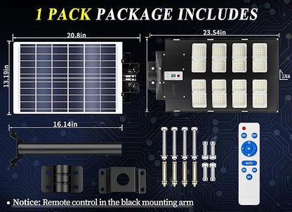 Gefolly SL-2800W Solar Street Lights Outdoor, 280000LM Commercial Parking Lot Light Dusk to Dawn 6500K Security Flood Lights Lamp with Motion Sensor for Garden, Basketball Courts