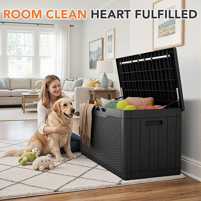 105 Gallon Deck Box Outdoor Indoor Waterproof Storage Box for Patio Furniture, Pool Accessories, Garden Tools, and Cushion Storage, Black