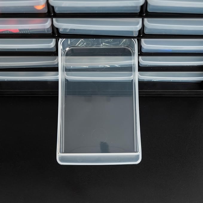 IRIS USA Plastic Storage Drawers, 24-Drawer, Stackable Small Parts Organizer Cabinet for Hardware Screw Nuts and Bolts Sticker Bead Balloon Building Bricks, Teacher Toolbox Garage Storage Bins, Black