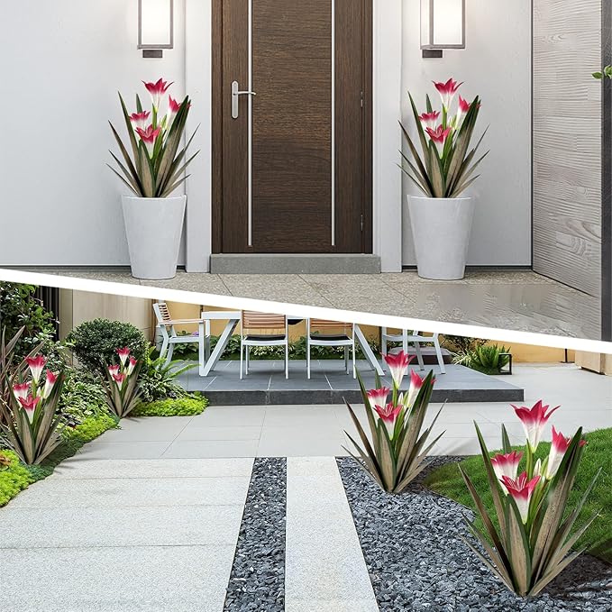 Homight Metal Agave Plant Outdoor Decoration Lily Mexican Yard Art Garden Gift Home Decor Hand Painted Metal Agave Garden Yard Statue, Outdoor Lawn Ornaments (2 Big Red Lilies)