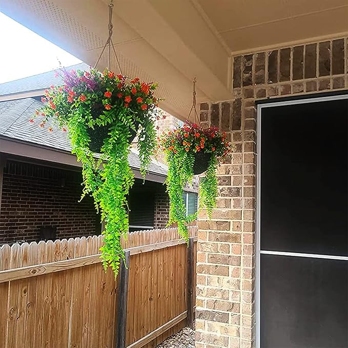Toprooms 4pcs Artificial Hanging Plants Fake Hanging Plant Fake Plants Faux Fern Ivy Vines Outdoor UV Resistant Plastic Hanging Plants Artificial Decor (Ferns)