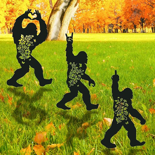 Bigfoot Metal Garden Stakes Yard Decor, 3PCS Black Bigfoot Silhouette Statues Garden Decorative Gifts for Yard Art, Patio, Outside, Lawn Ornaments, Christmas, Backyard, Pathway