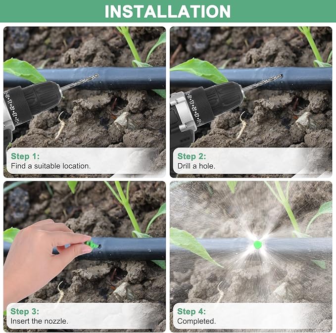 50-Pack Misting Nozzles, 180 Degree Irrigation Emitter Sprinklers for Garden/Plant/Lawn Water Irrigation System Barbed Refraction Atomizing Dripper [Green]