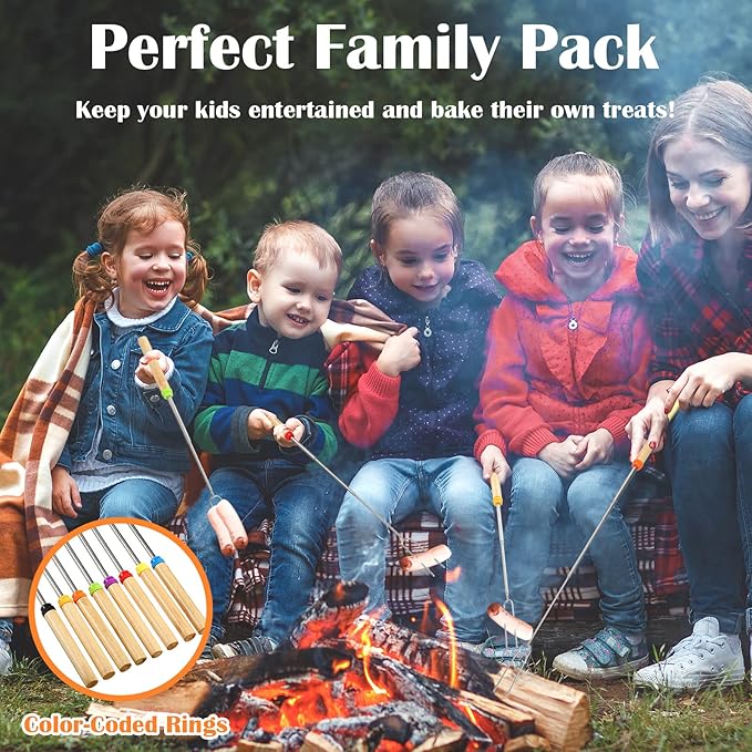 10 Pack 32 Inch Marshmallow Roasting Sticks Bulk, Smores Skewers for Fire Pit Kit, Hot Dog Camping Skewers Accessories Campfire Marshmellow Extendable Forks Bbq Tools Smores Sticks
