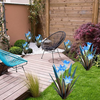 Homight Metal Agave Plant Outdoor Decoration Lily Mexican Yard Art Garden Gift Home Decor Hand Painted Metal Agave Garden Yard Statue, Outdoor Lawn Ornaments (2 Big Blue Lilies)