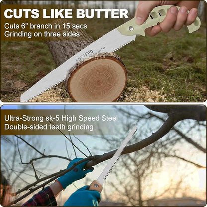 2-Pack Pruning Saw Set - 9.45" Heavy Duty Curved Blade & 9" Compact Hand Saw | SK5 Steel Blades for Tree Trimming, Wood Cutting, Camping & Gardening | Ergonomic Grip, Non-Slip