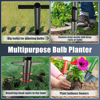 Bulb Planter Tool, 33.5 inch Long Handle Garden Sod Plugger to Dig Hole, Heavy Duty Metal Garden Tools for Soil Test Planting or Weeding Spring Flowers Bulbs,Bedding Plants,Tulips, Lilies, Potato