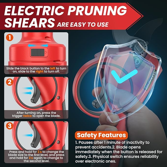 Electric Pruning Shears,1.6"Cordless Pruning Shears for Gardening,SK7 Blades,800W Brushless Motor,Battery Pruning Shears with 21V 2000mAh*2 Batteries,Ideal Dad's Gifts for Tree Trimming,Branch Cutter