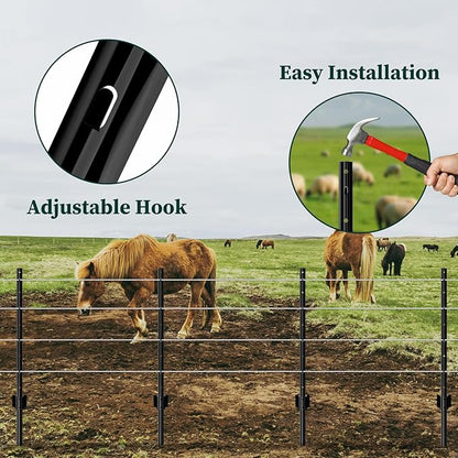 10 Pack Garden Fence Post, 3 Feet Heavy Duty Metal U-Post for Wire Fence, No Dig Garden Fence Stakes for Temporary Fencing, Electric Fence Wire, Corner Anchor, and More-Black