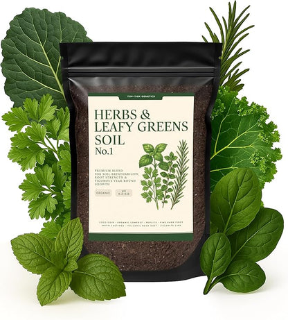 Herbs and Leafy Greens Soil – Premium Organic Nutrient-Rich Potting Mix for Basil, Mint, Lettuce, Spinach, Arugula & More – Fast Growth, Healthy Roots, Ready to Use! (2 QTS)