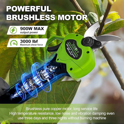 Electric Pruning Shears Cordless,1.6" Diameter Battery Powered Pruning Shears with LCD Display, 900W Brushless Motor Cordless Pruner, Power Scissors for Gardening with 2Pcs 2000mAh Battery