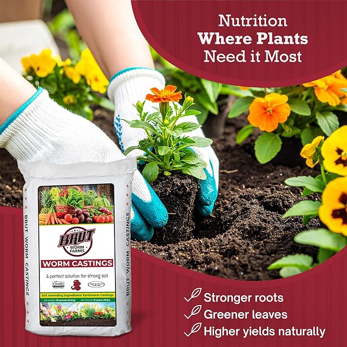 Brut Organic Worm Castings for Plants 30 LB – Natural Nutrients, Fertility Builder, Plant Food for Potting Soil and Garden Soil – Indoor and Outdoor Use