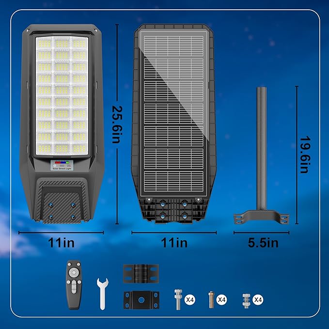 3‑Pack Solar Street Lights Outdoor, 9800W Super Bright LED Solar Powered Street Lamps with Motion Sensor, Dusk to Dawn, IP66 Waterproof for Yard, Garden, Parking Lot, Driveway, Farm