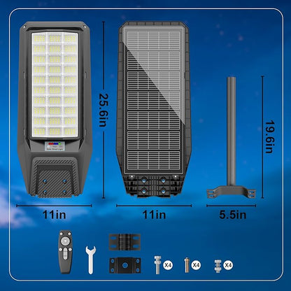 3‑Pack Solar Street Lights Outdoor, 9800W Super Bright LED Solar Powered Street Lamps with Motion Sensor, Dusk to Dawn, IP66 Waterproof for Yard, Garden, Parking Lot, Driveway, Farm