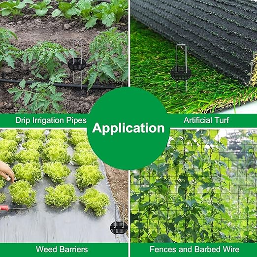 Finderomend 100 Pack Landscape Staples and 100 Pack Gaskets,11 Gauge 12" Galvanized Steel Garden Staples with Black Pads Turf Staples for Weed Barrier Grass