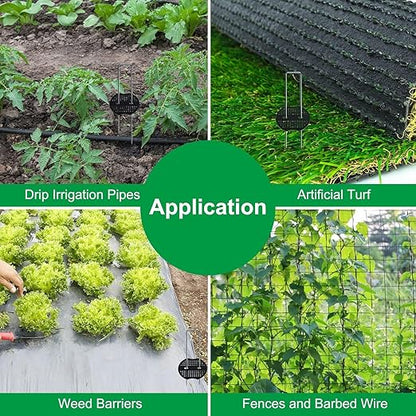 Finderomend 100 Pack Landscape Staples and 100 Pack Gaskets,11 Gauge 12" Galvanized Steel Garden Staples with Black Pads Turf Staples for Weed Barrier Grass