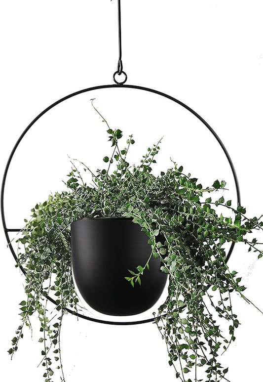 Hanging Planter for Indoor Outdoor Plants Metal Mid Century Minimalist Wall Ceiling Plant Hanger, Hanging Flower Pot Basket Holder for Home Office Décor(Black)