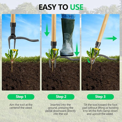 BellaJoyz Weed Puller, Stand Up Weed Puller Tool with Long Handle & 4-Claw Steel Head, 3-Sectioal Pole Design, Garden Hand Weeding Tool - Easily Remove Weeds Without Bending, Pulling,or Kneeling