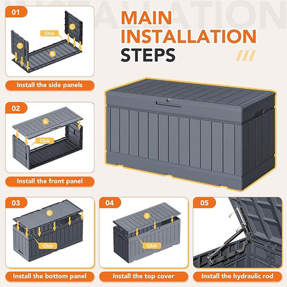 78 Gallon Deck Box Outdoor Indoor Waterproof Storage Box for Patio Furniture, Pool Accessories, Garden Tools, and Cushion Storage, Gray