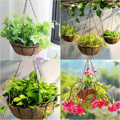 Metal Hanging Planters Basket Set of 4 Hanging Flower Pots 10 Inch Chain Round Wire Plant Holder with Coco Coir Liner Garden Watering Hanging Baskets for Patio Garden Outdoor1